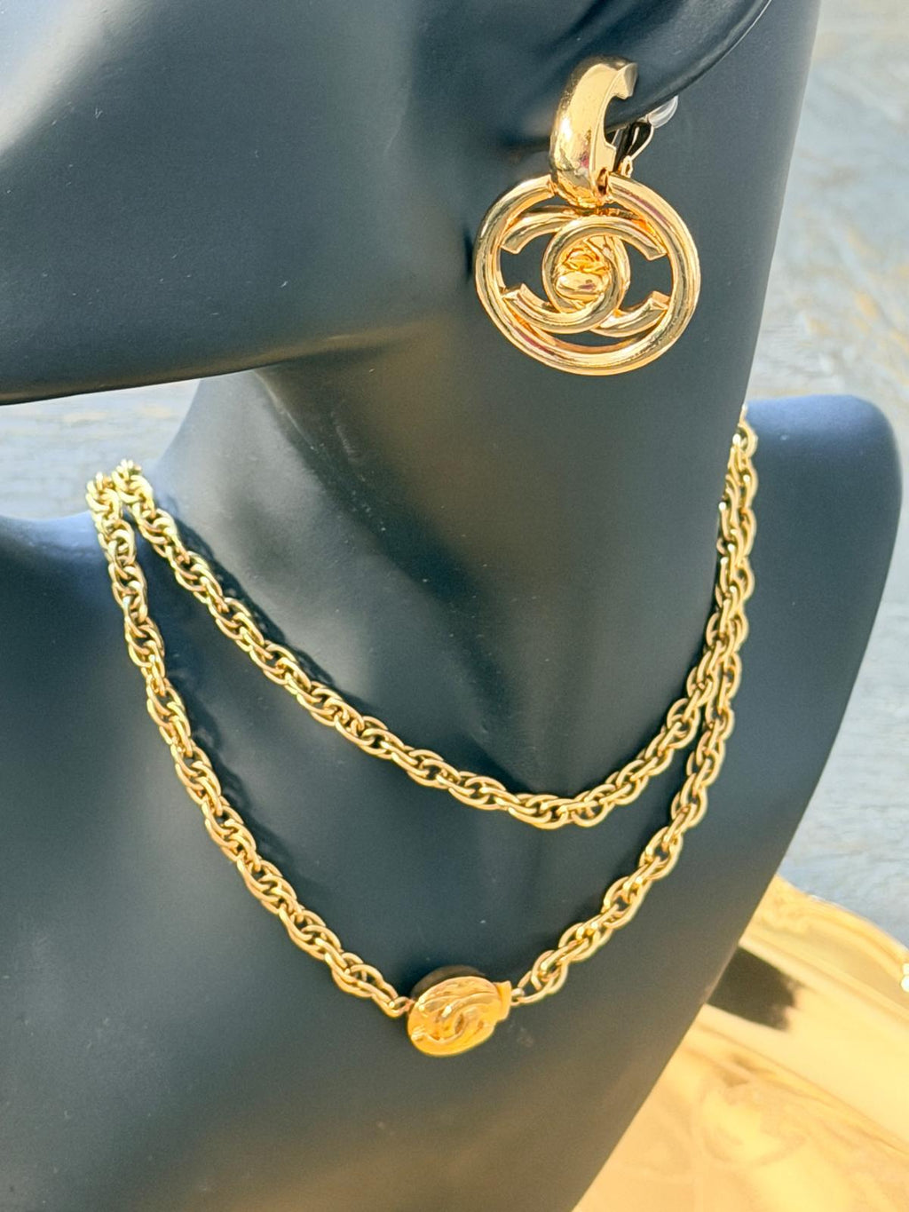 Chanel Vintage XL CC Circle Gold Drop Earrings