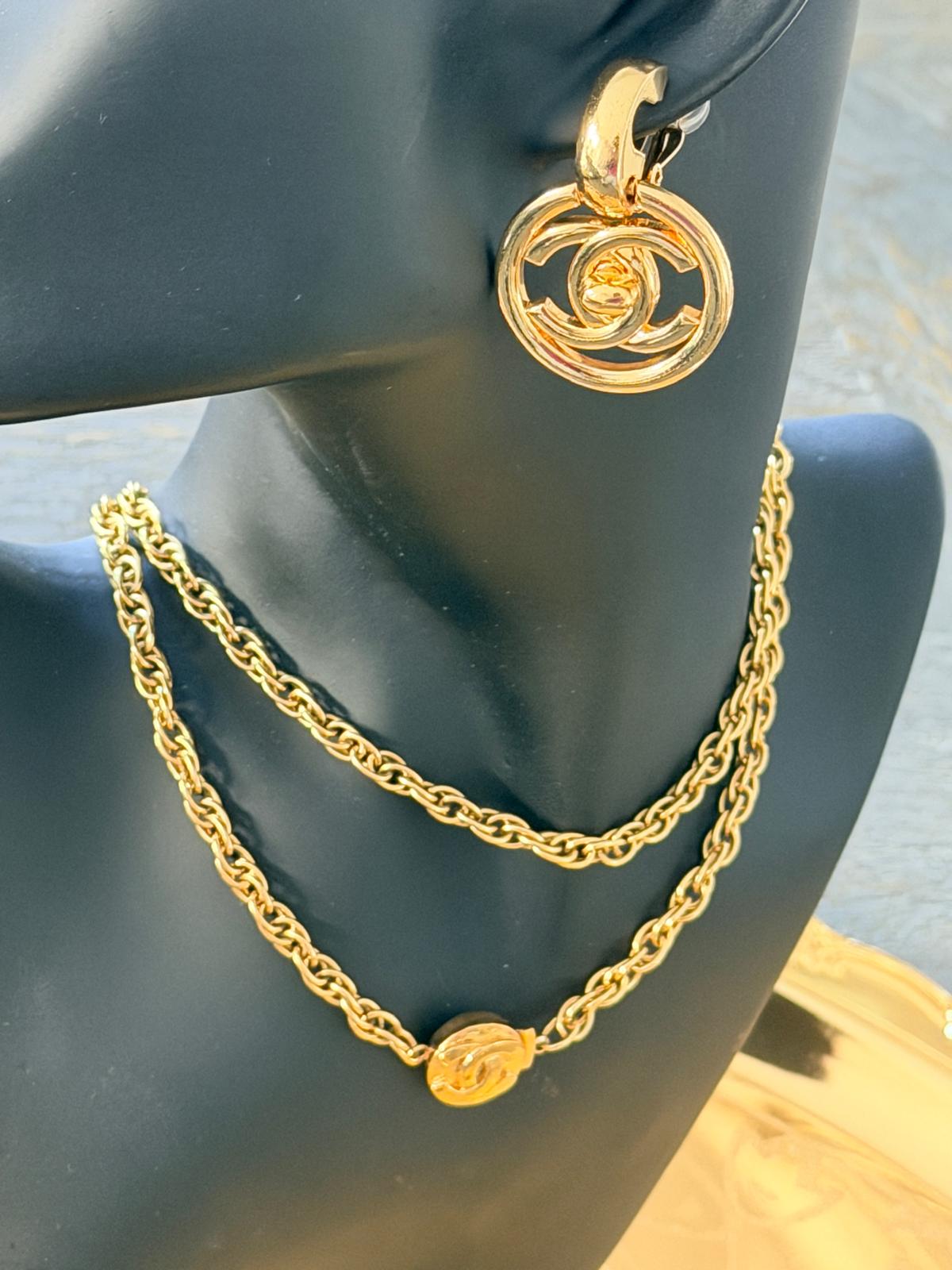 Chanel Vintage XL CC Circle Gold Drop Earrings
