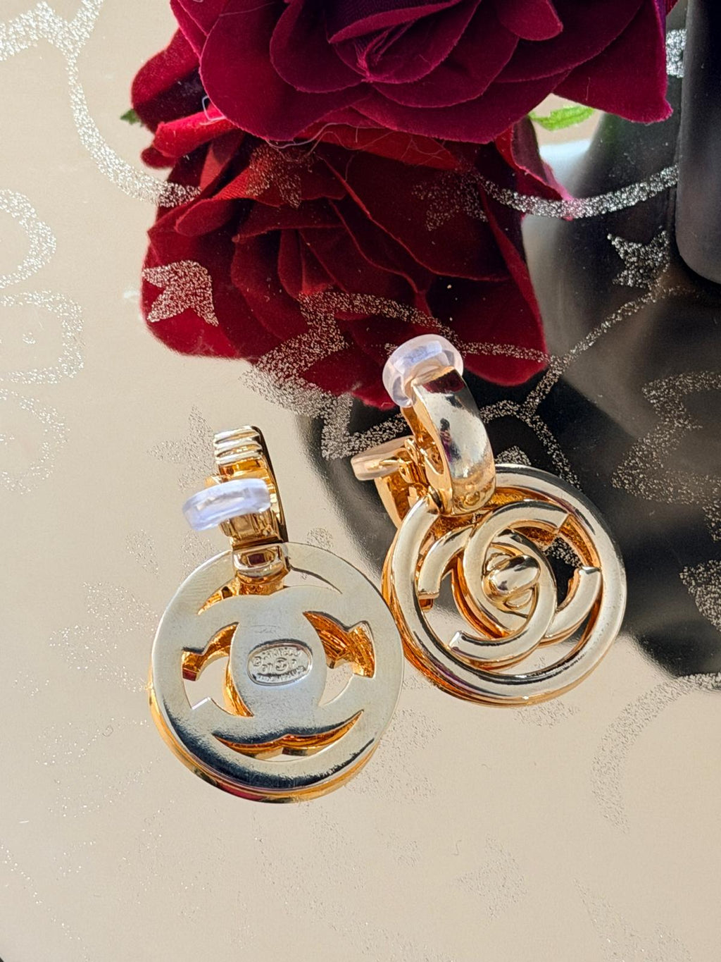 Chanel Vintage XL CC Circle Gold Drop Earrings