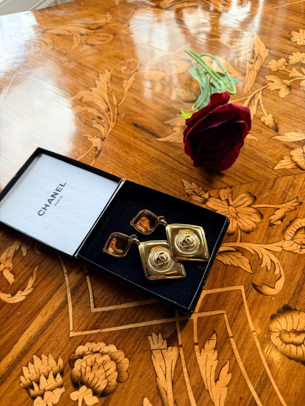 Chanel Vintage XL CC Rhombus Gold Drop Earrings