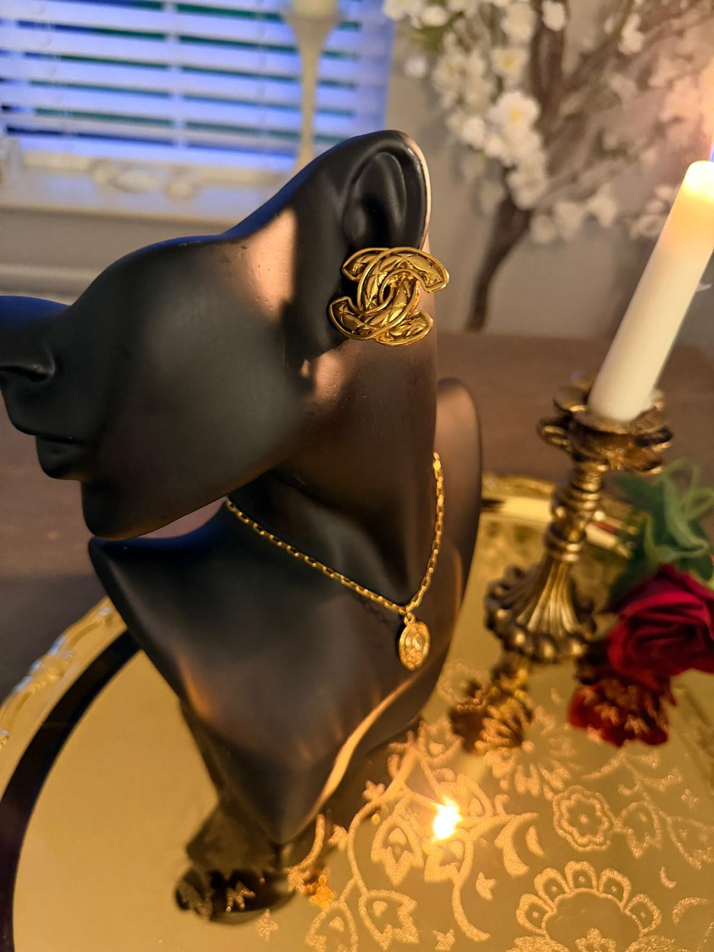 Chanel Vintage XL Interlocking CC Gold Earrings