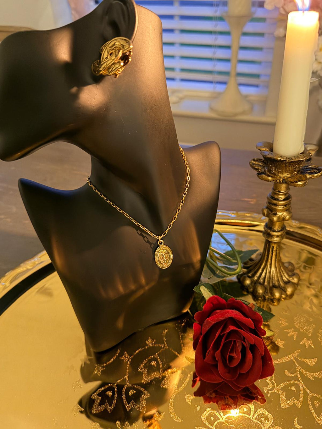 Chanel Vintage XL Interlocking CC Gold Earrings