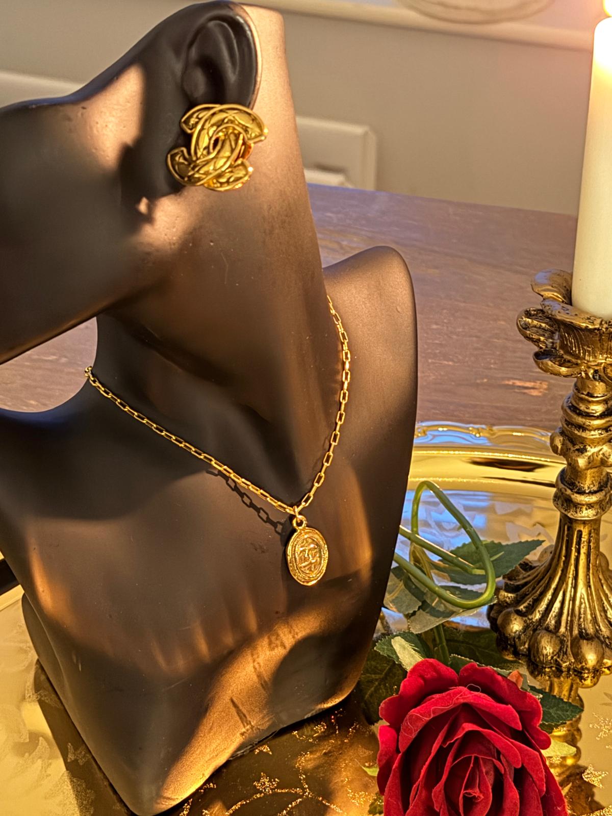Chanel Vintage XL Interlocking CC Gold Earrings