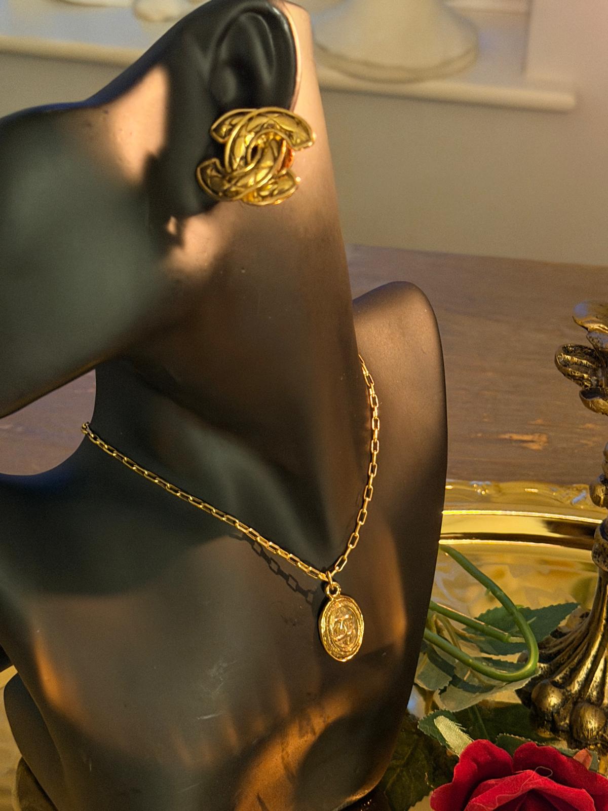 Chanel Vintage XL Interlocking CC Gold Earrings