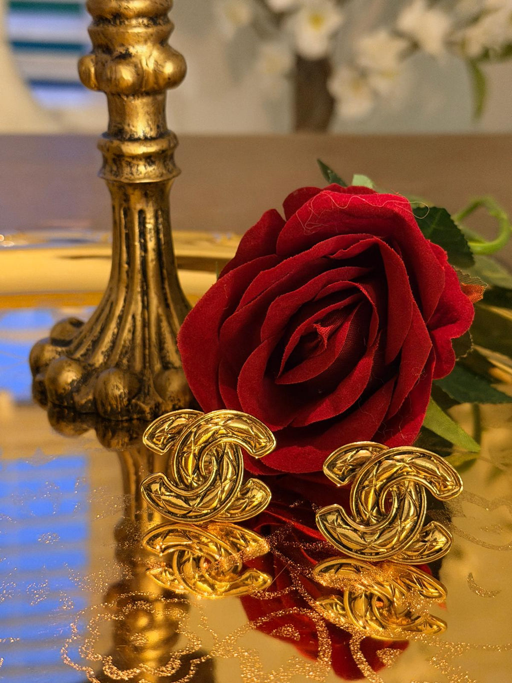 Chanel Vintage XL Interlocking CC Gold Earrings