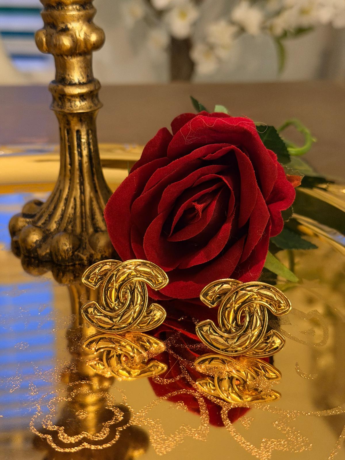 Chanel Vintage XL Interlocking CC Gold Earrings