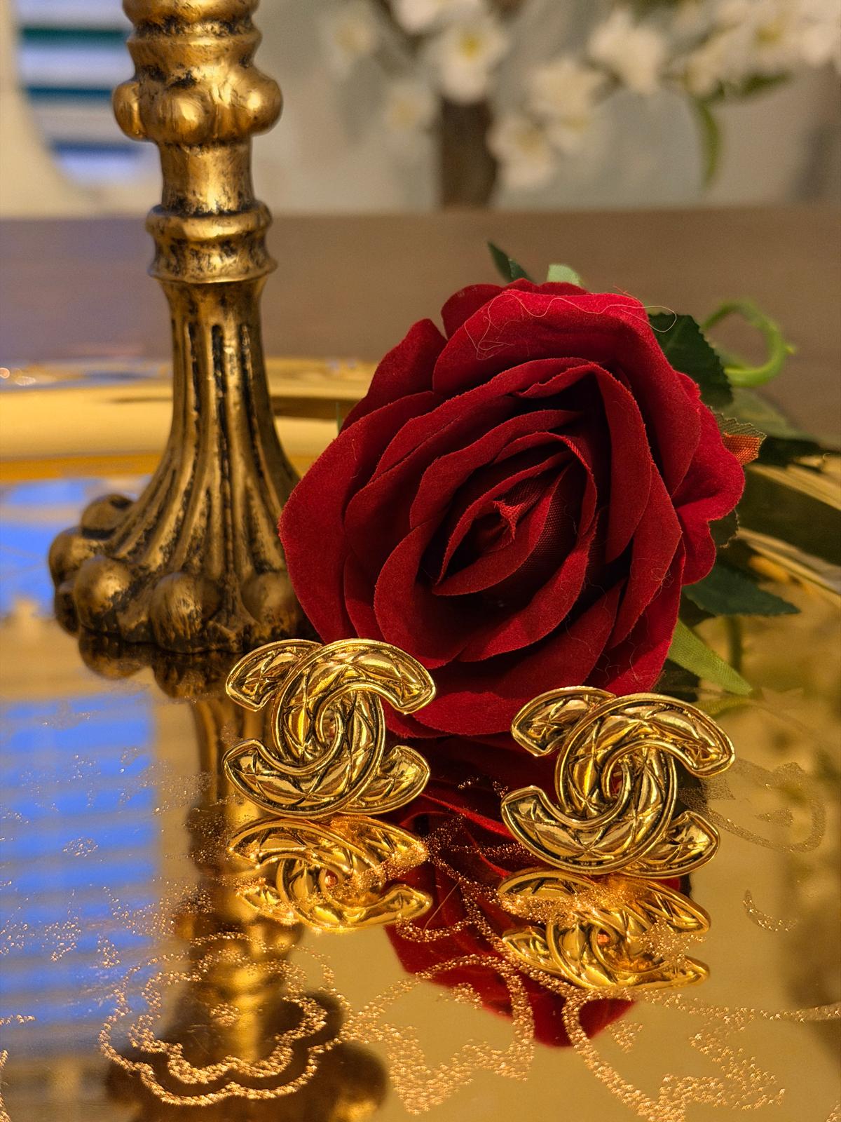 Chanel Vintage XL Interlocking CC Gold Earrings