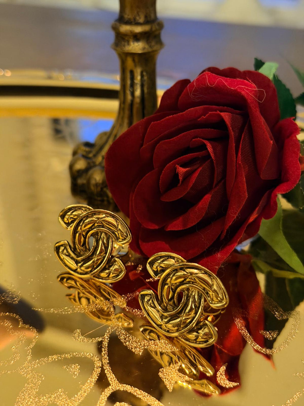 Chanel Vintage XL Interlocking CC Gold Earrings