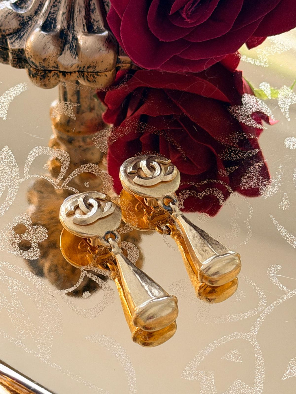 Chanel Vintage Coco Mark Swing Gold Earrings