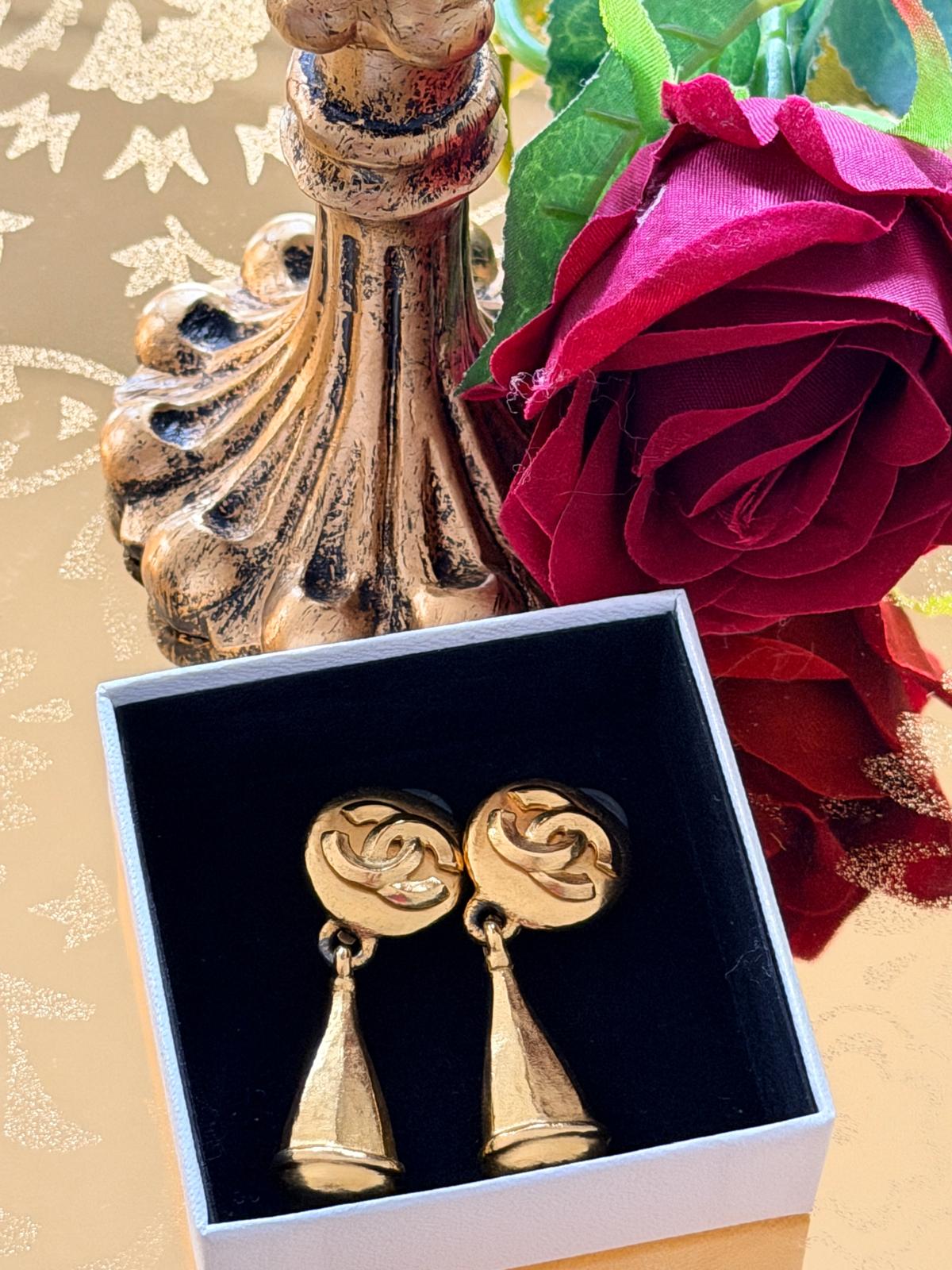 Chanel Vintage Coco Mark Swing Gold Earrings