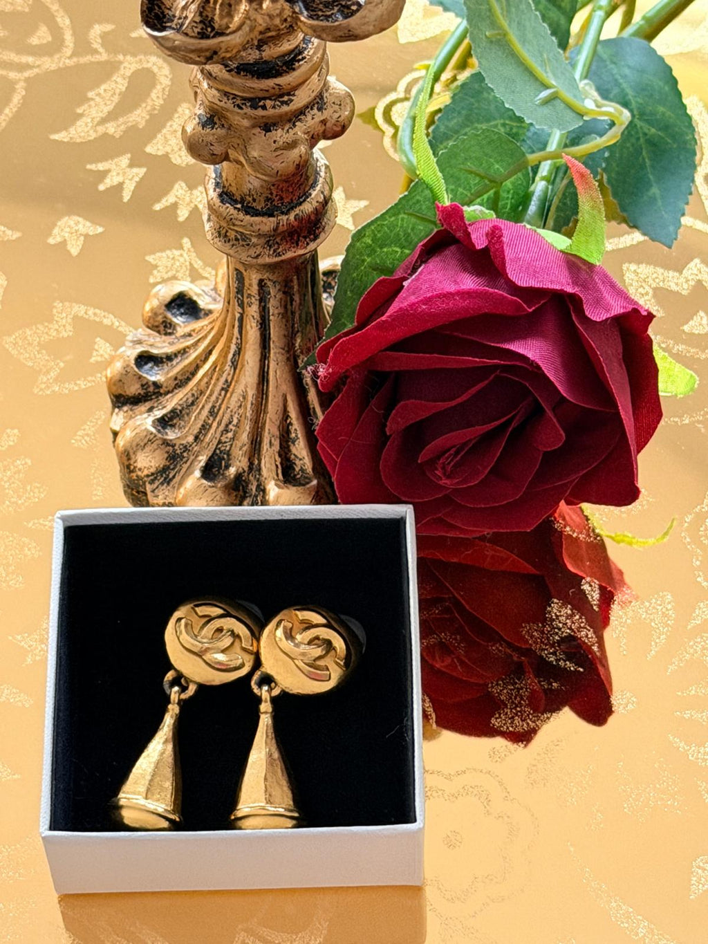 Chanel Vintage Coco Mark Swing Gold Earrings