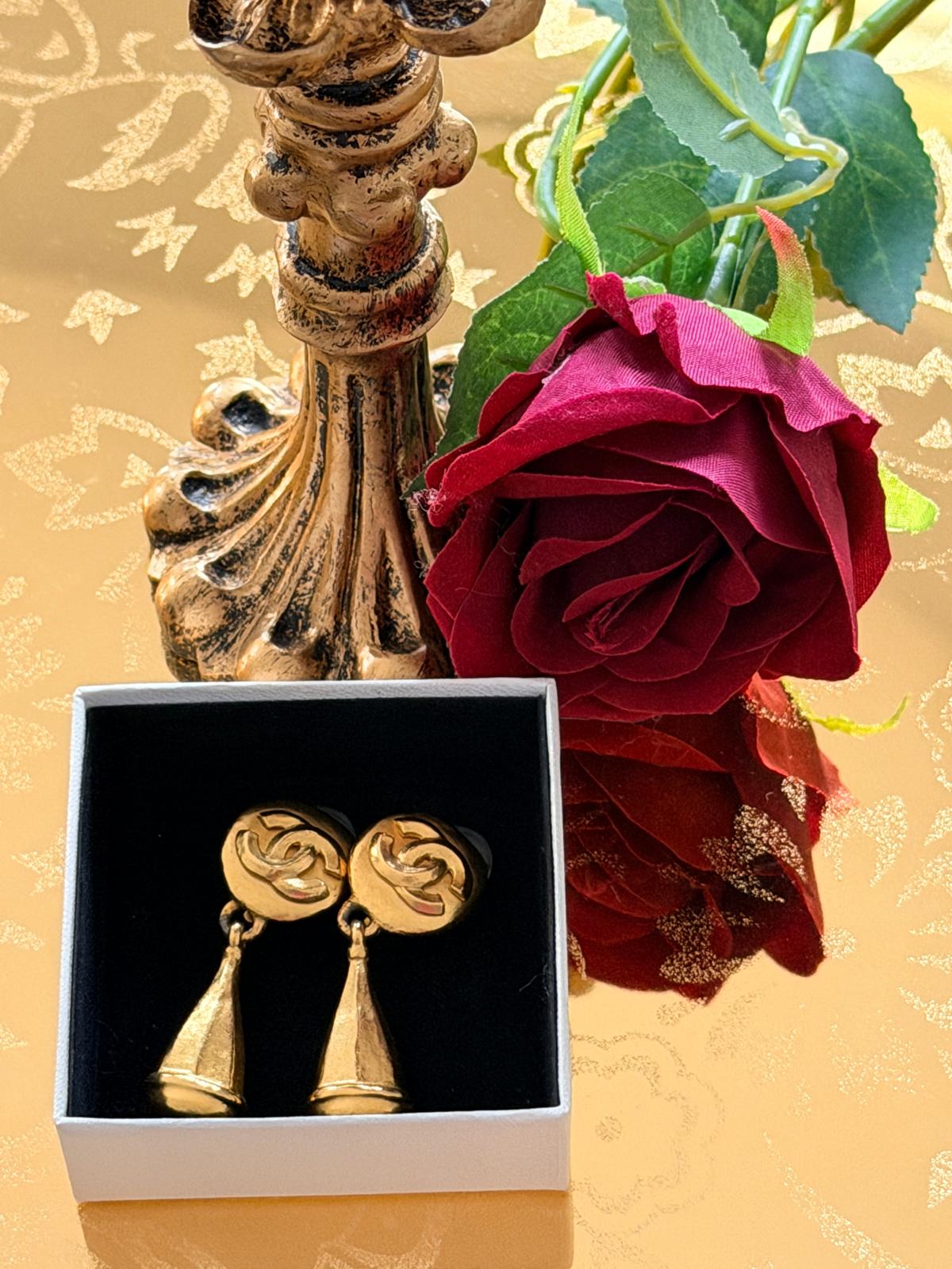 Chanel Vintage Coco Mark Swing Gold Earrings