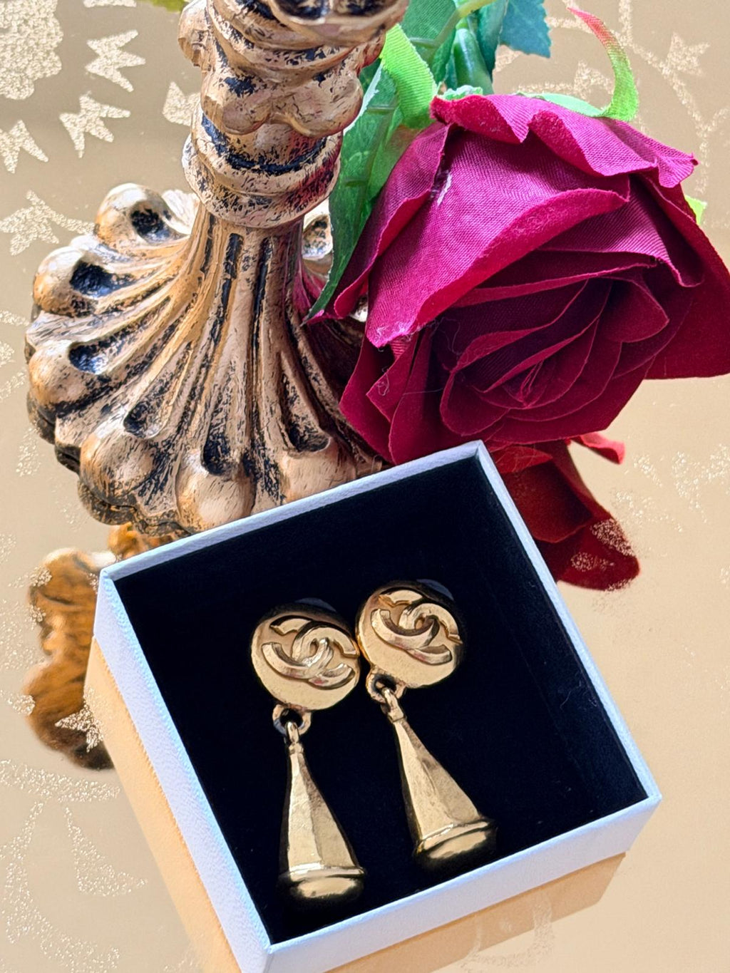 Chanel Vintage Coco Mark Swing Gold Earrings