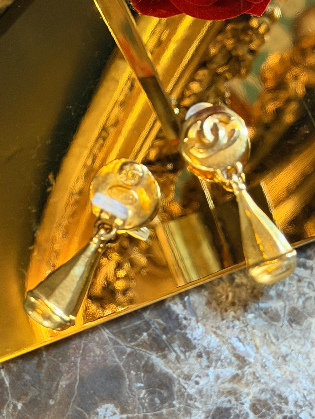 Chanel Vintage Coco Mark Swing Gold Earrings