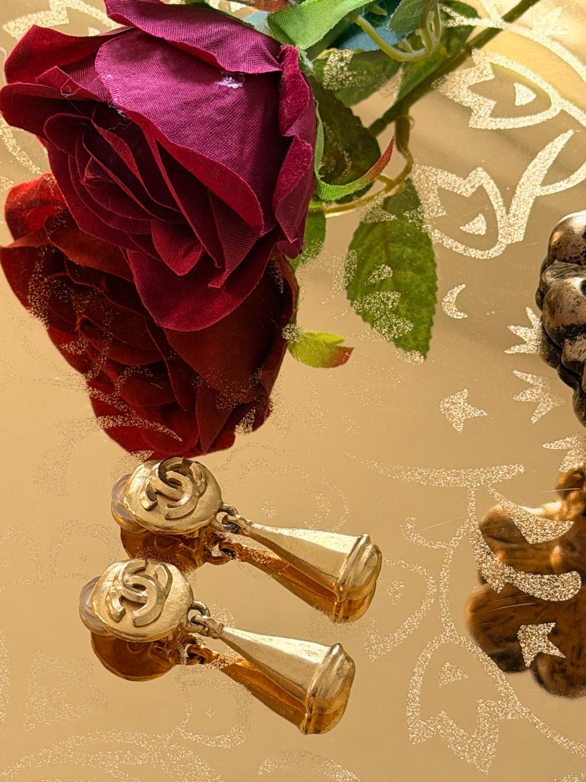 Chanel Vintage Coco Mark Swing Gold Earrings