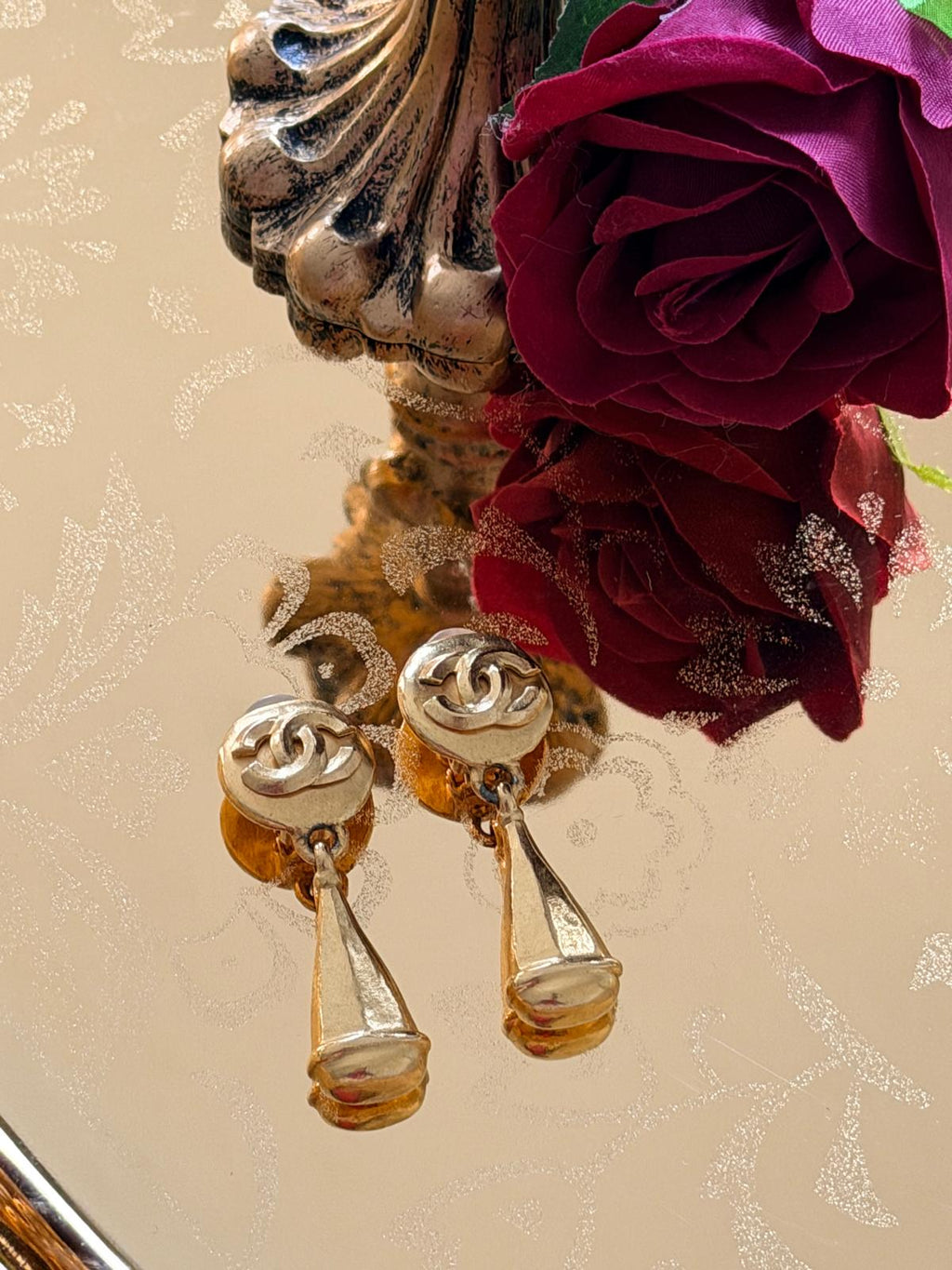 Chanel Vintage Coco Mark Swing Gold Earrings
