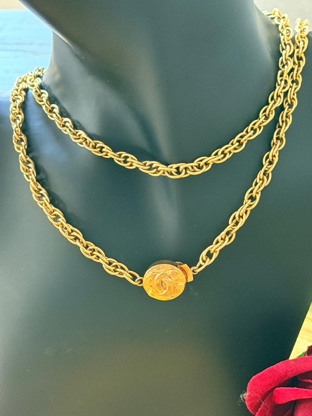 Chanel Vintage Coco Mark Long Chain/Choker Necklace