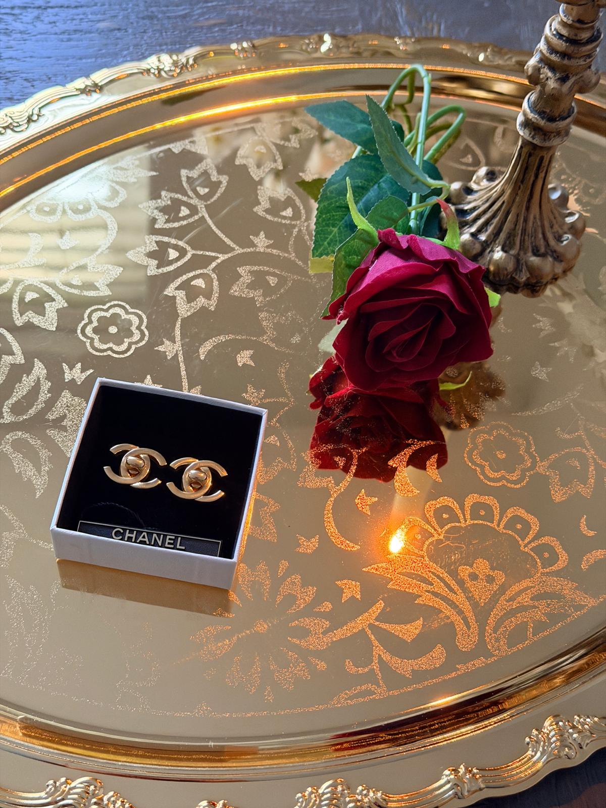 Chanel Vintage CC Turnlock Gold Earrings