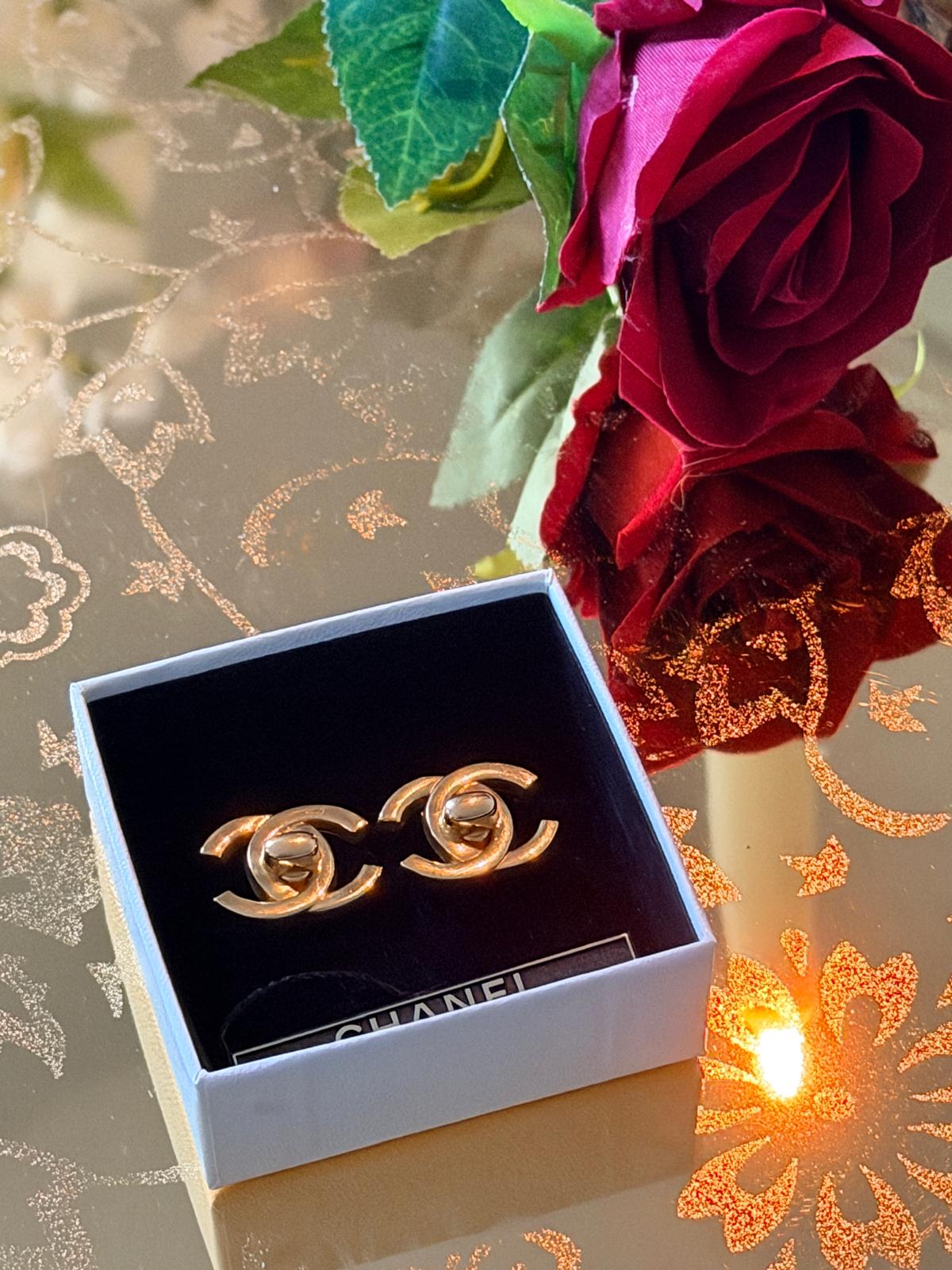 Chanel Vintage CC Turnlock Gold Earrings