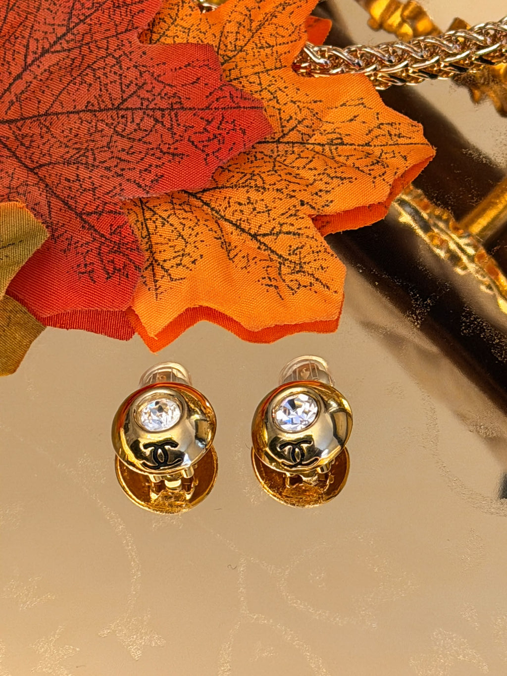 Chanel Coco Mark Gold Plated with Rhinestone Earrings