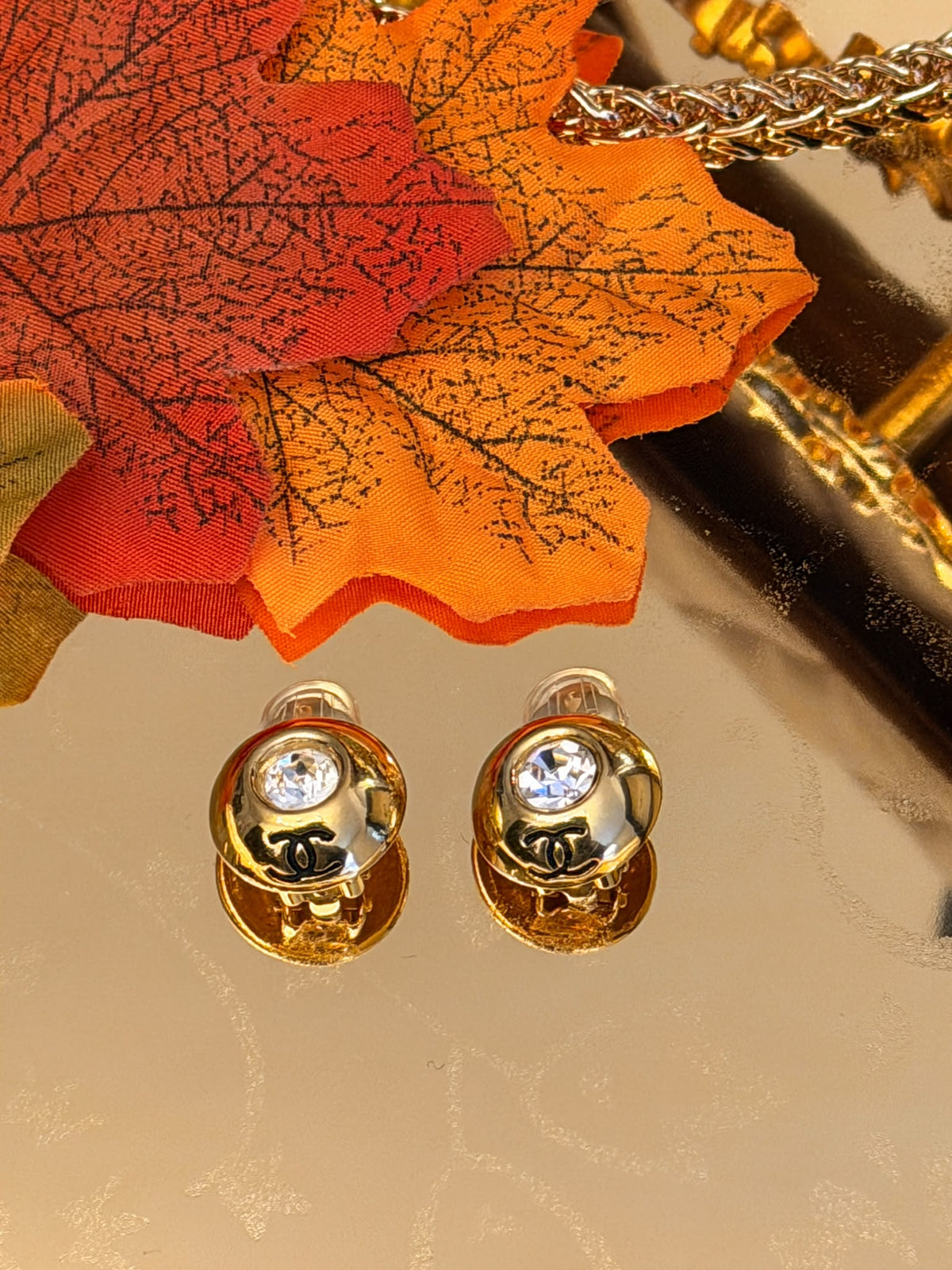 Chanel Coco Mark Gold Plated with Rhinestone Earrings