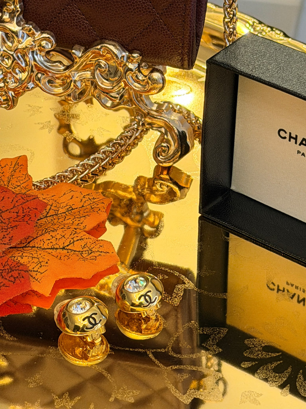 Chanel Coco Mark Gold Plated with Rhinestone Earrings