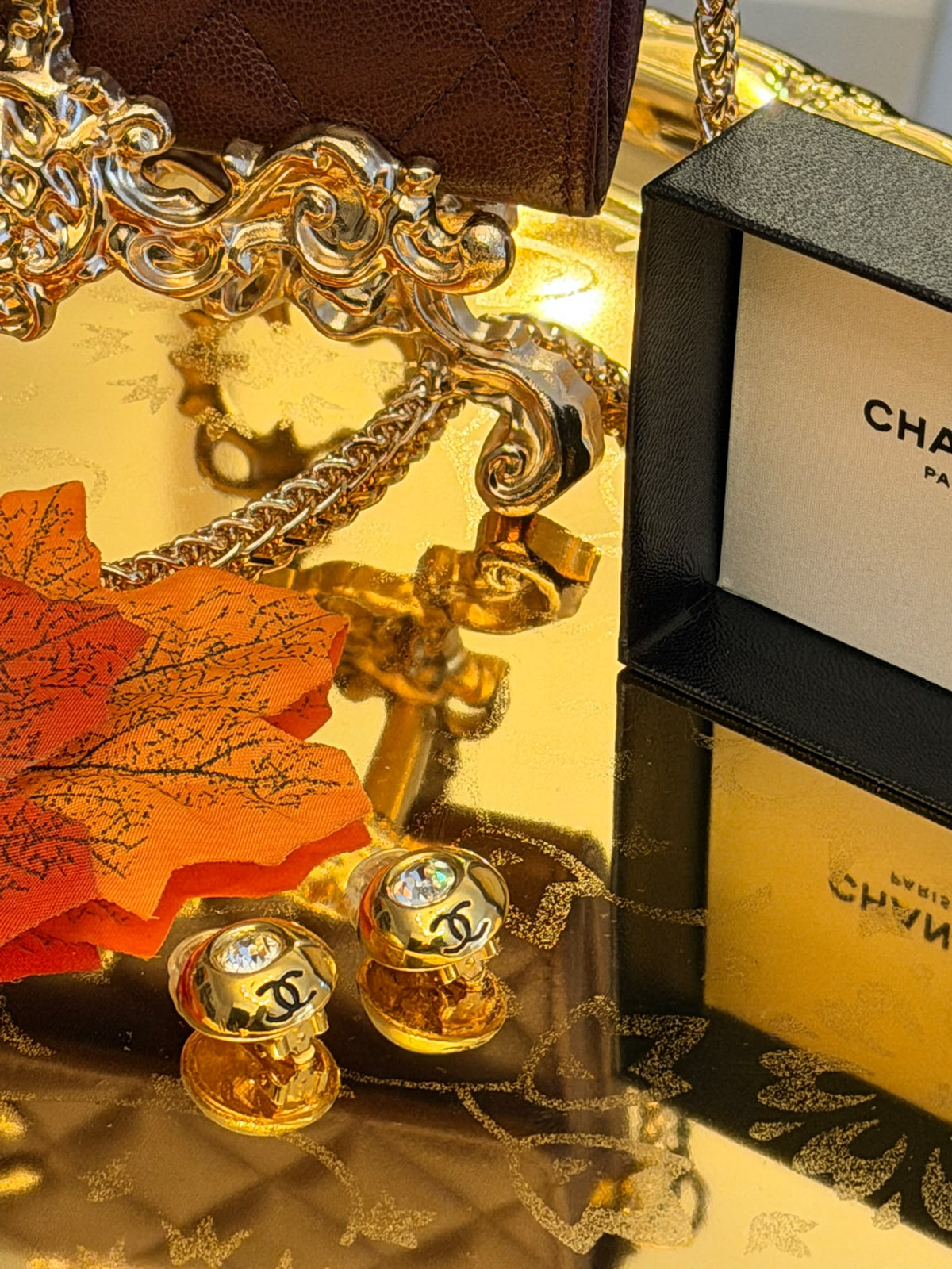 Chanel Coco Mark Gold Plated with Rhinestone Earrings