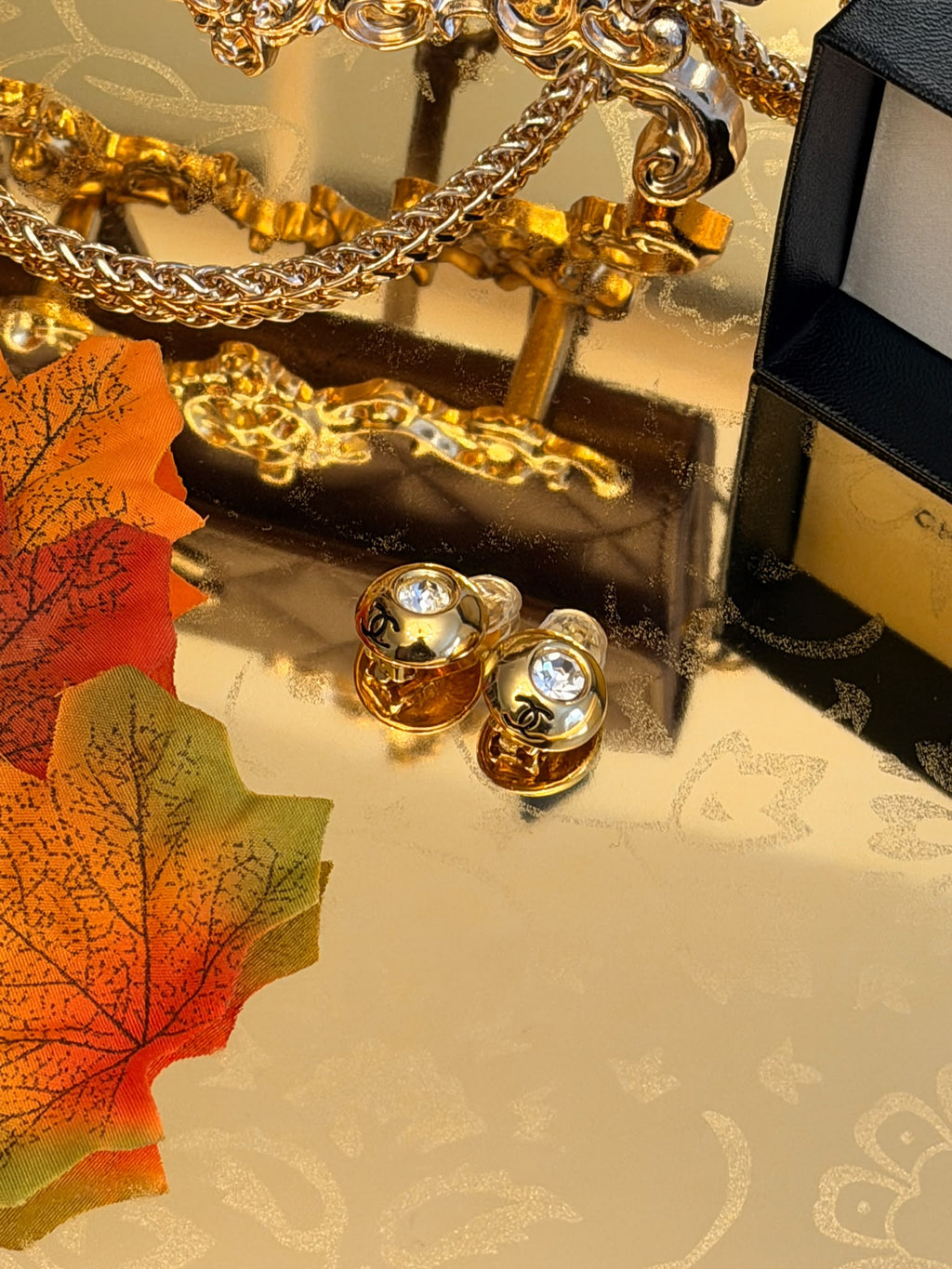 Chanel Coco Mark Gold Plated with Rhinestone Earrings