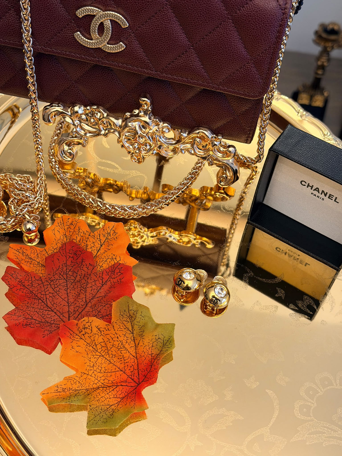 Chanel Coco Mark Gold Plated with Rhinestone Earrings