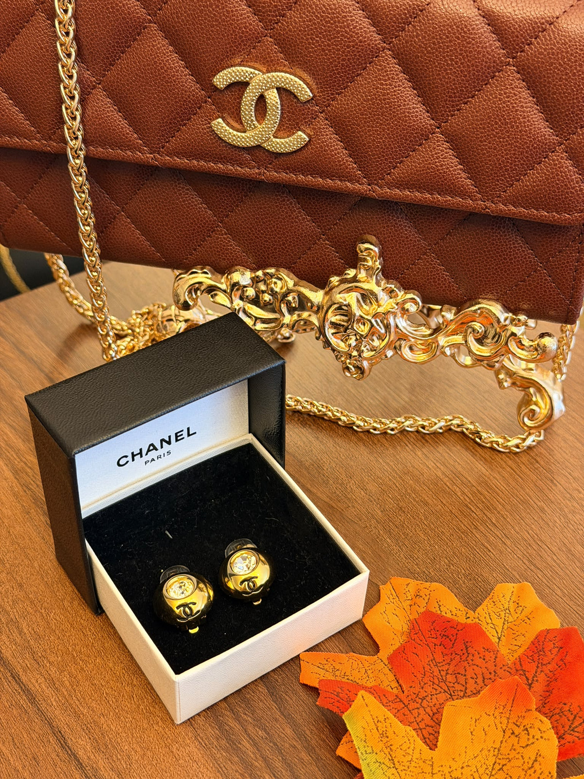 Chanel Coco Mark Gold Plated with Rhinestone Earrings