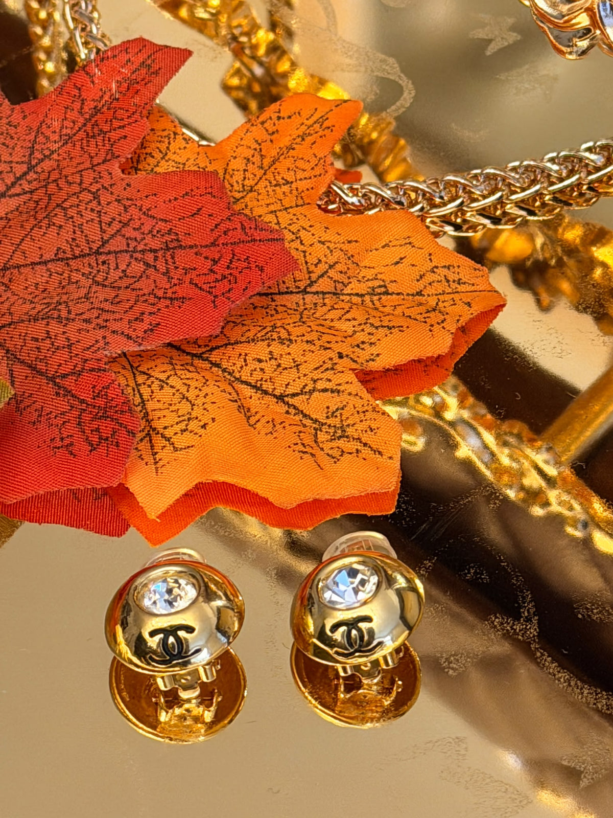 Chanel Coco Mark Gold Plated with Rhinestone Earrings