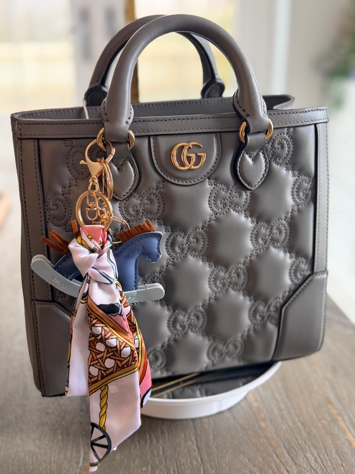 Gucci GG Matelasse Medium Grey Leather Handbag Gold Hardware