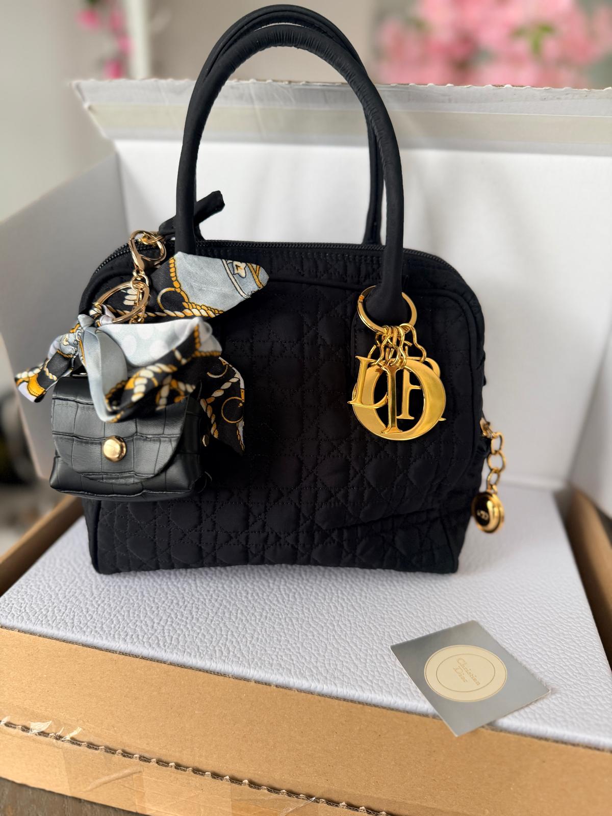 Christian Dior Mini Boston Bowling Bag Black Nylon Gold Hardware