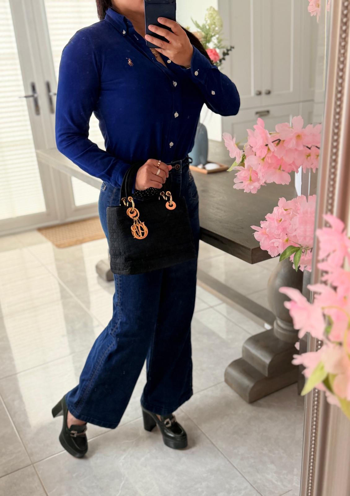 Christian Dior Lady Dior Medium Black Canvas Handbag Gold Hardware