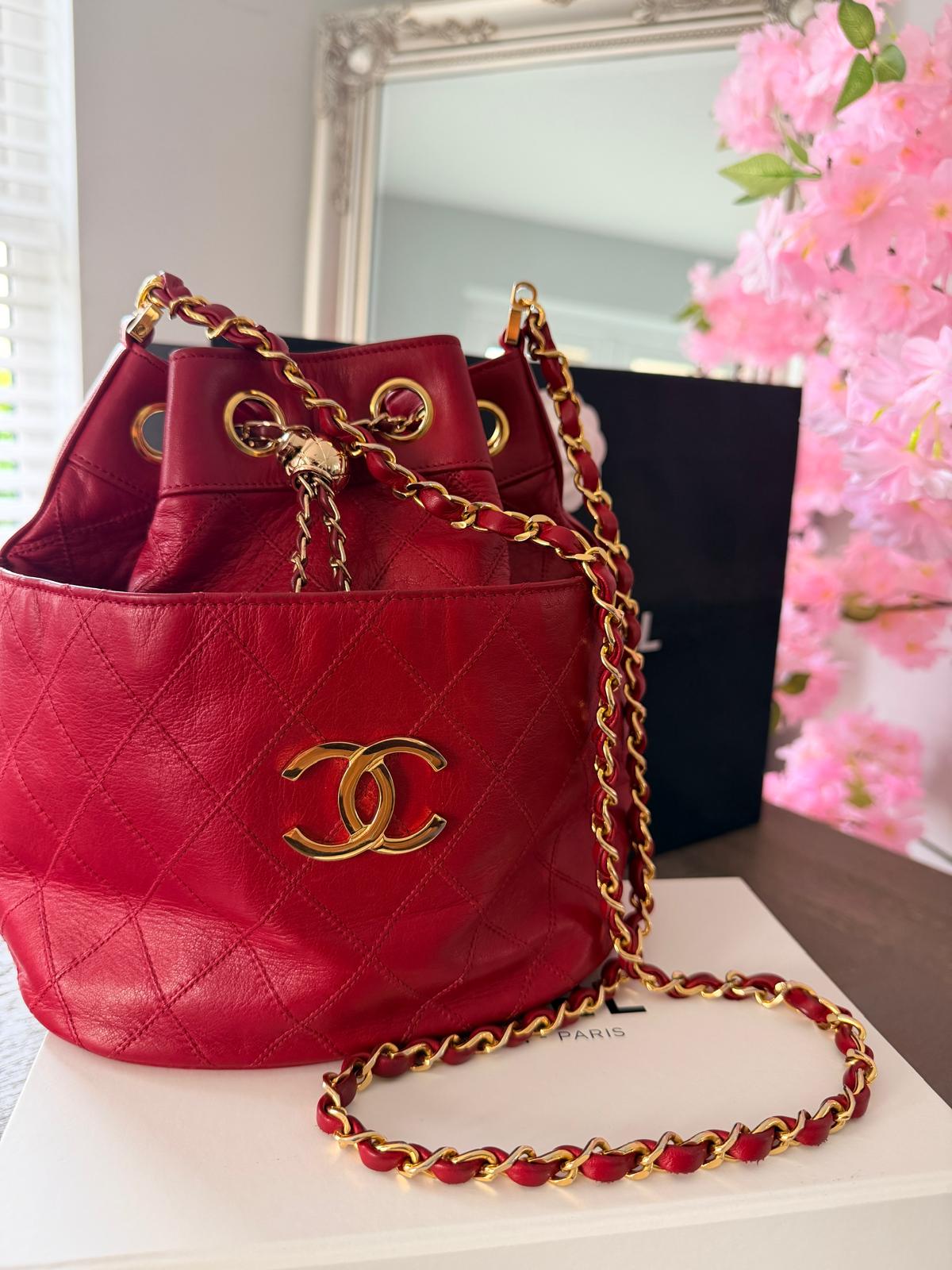Chanel Vintage Bucket Bag Red Lambskin 24K Gold-Plated Hardware (1986–1988)