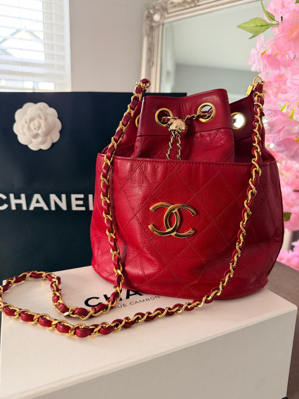 Chanel Vintage Bucket Bag Red Lambskin 24K Gold-Plated Hardware (1986–1988)