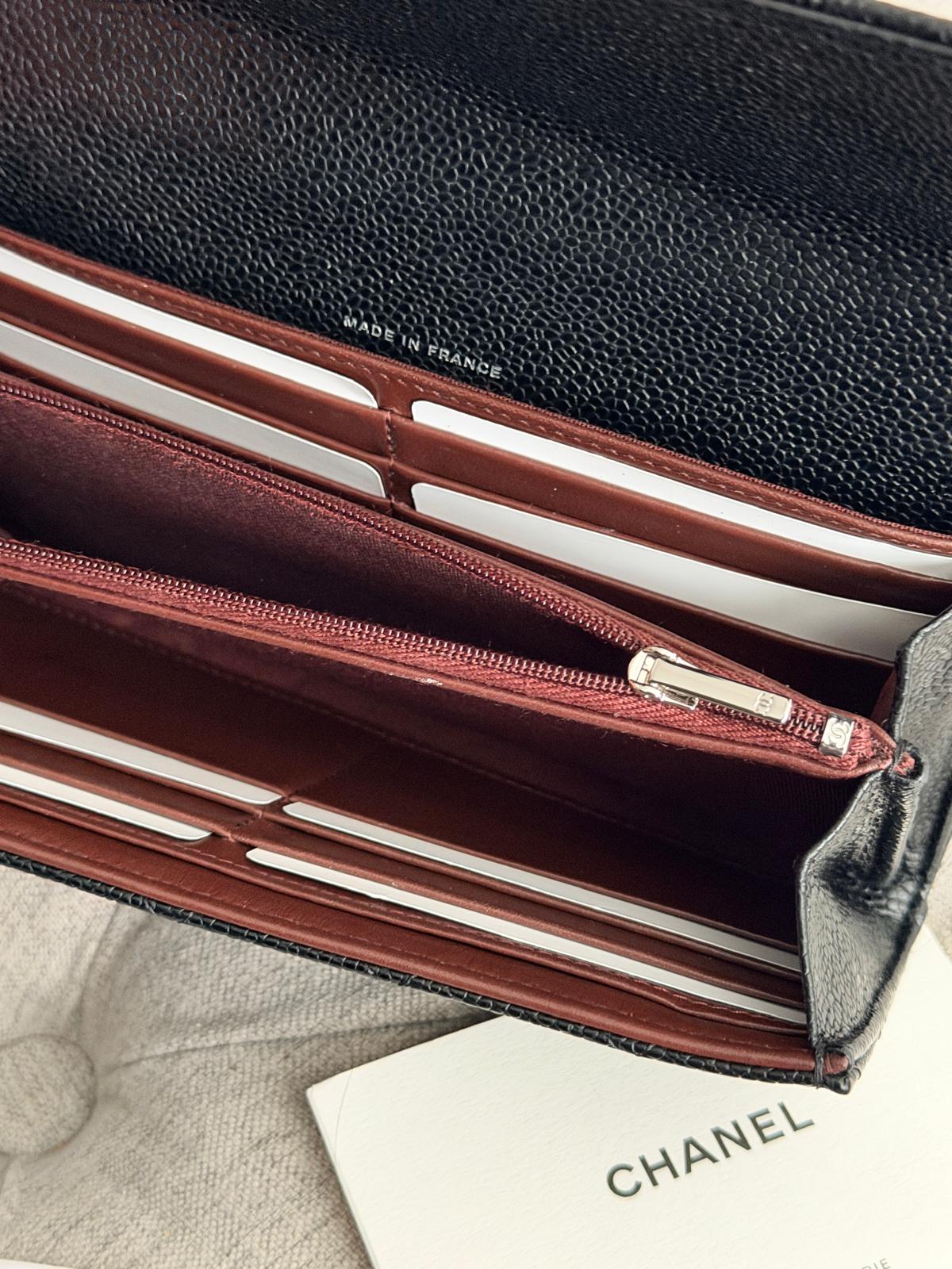 Chanel Long Wallet 2019 Black Caviar Leather Silver Hardware
