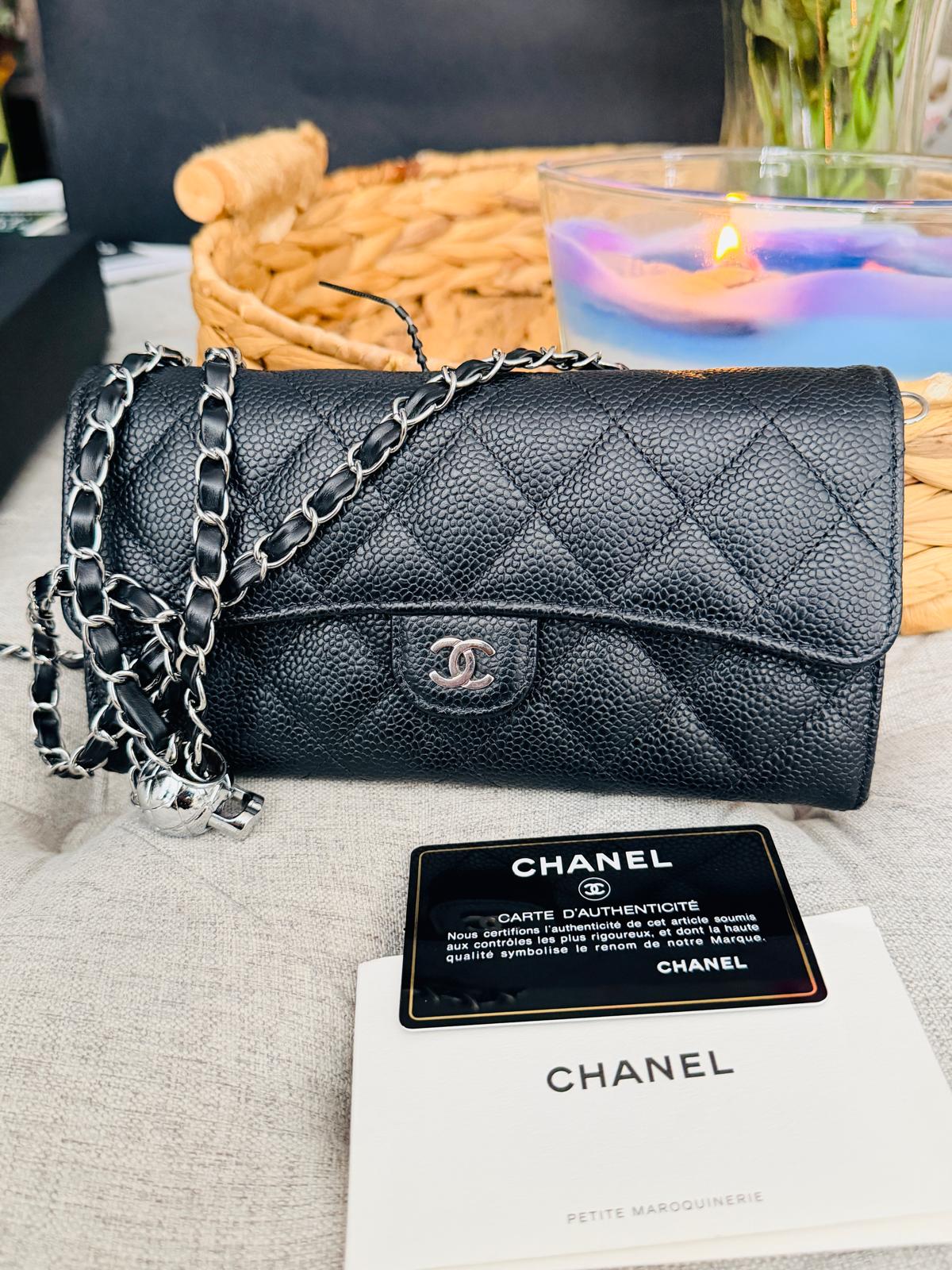 Chanel Long Wallet 2019 Black Caviar Leather Silver Hardware