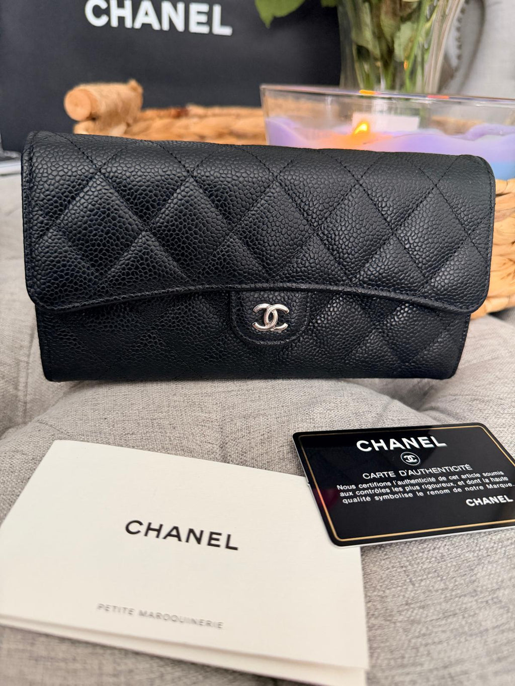 Chanel Long Wallet 2019 Black Caviar Leather Silver Hardware