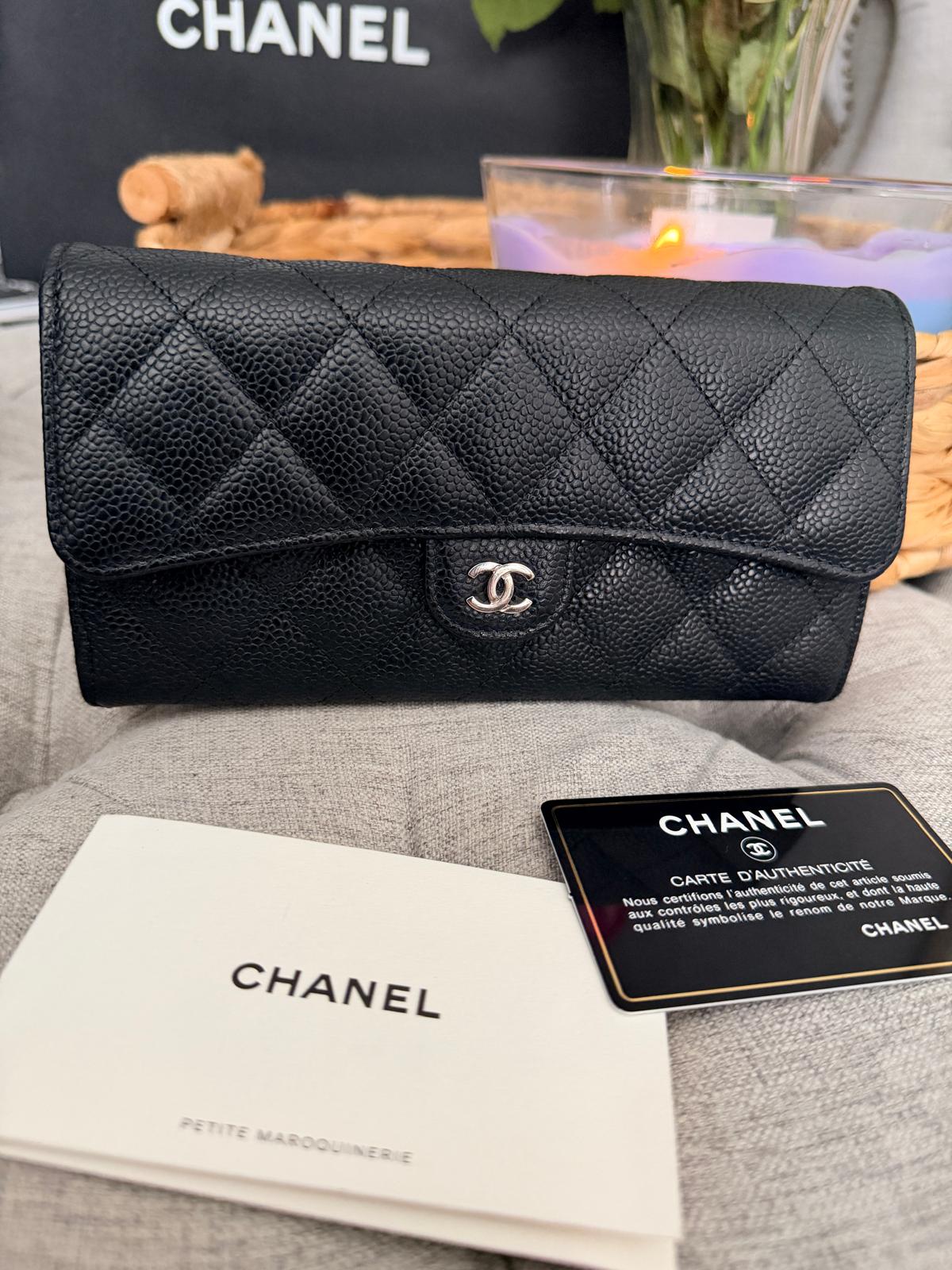 Chanel Long Wallet 2019 Black Caviar Leather Silver Hardware