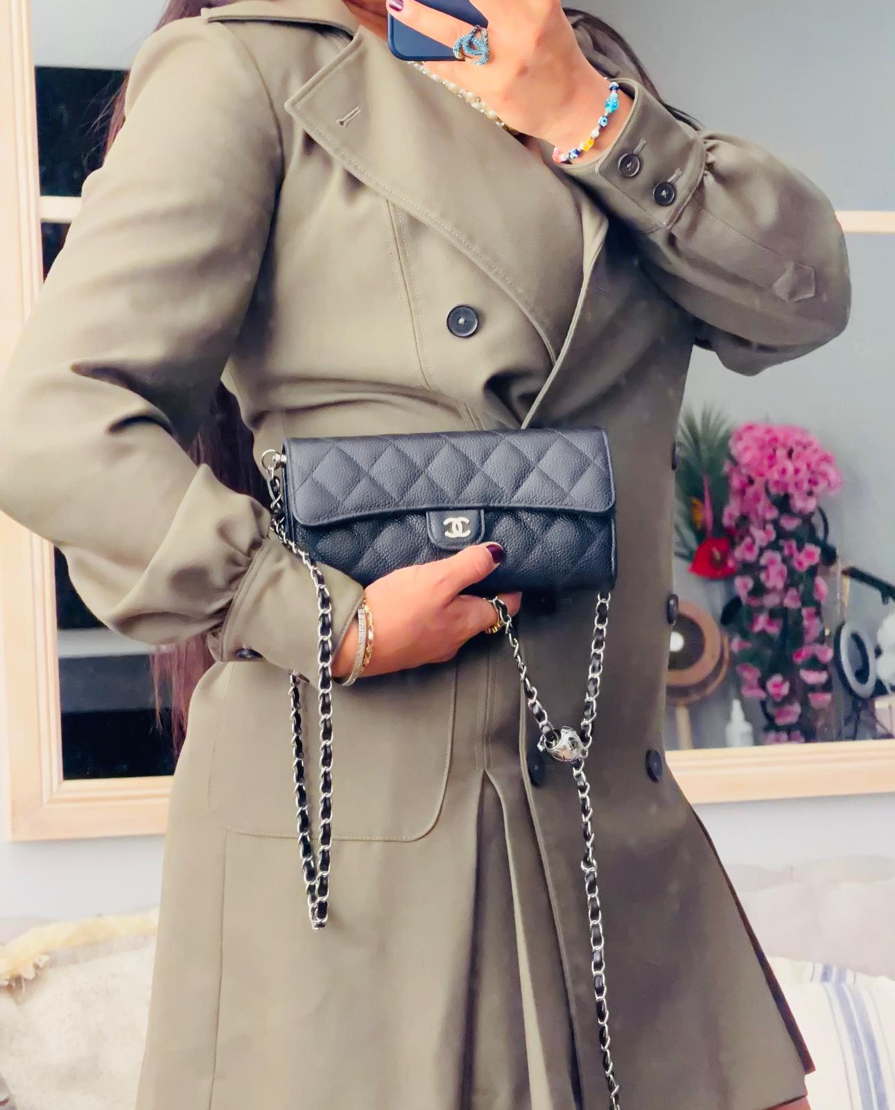 Chanel Long Wallet 2019 Black Caviar Leather Silver Hardware