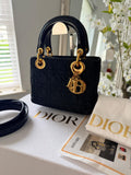Christian Dior Lady Dior Mini Handbag Black Nylon Gold Hardware