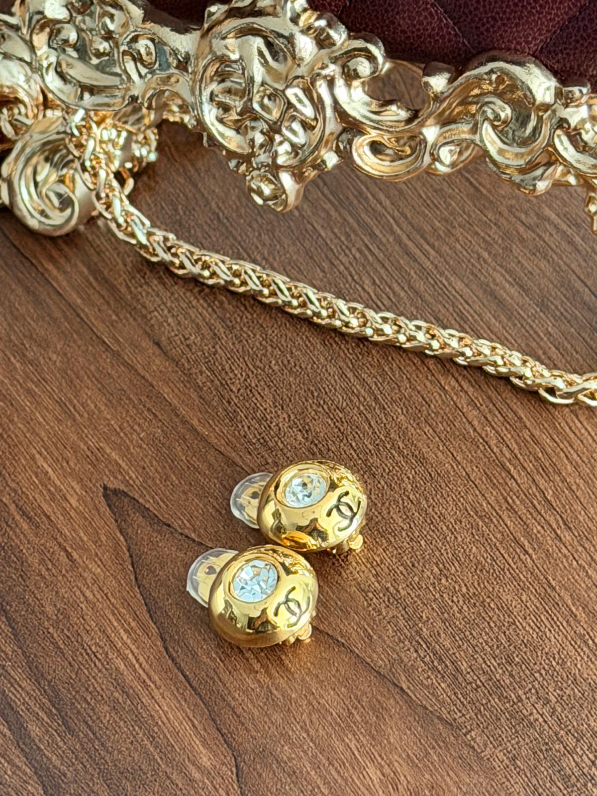 Chanel Coco Mark Gold Plated with Rhinestone Earrings