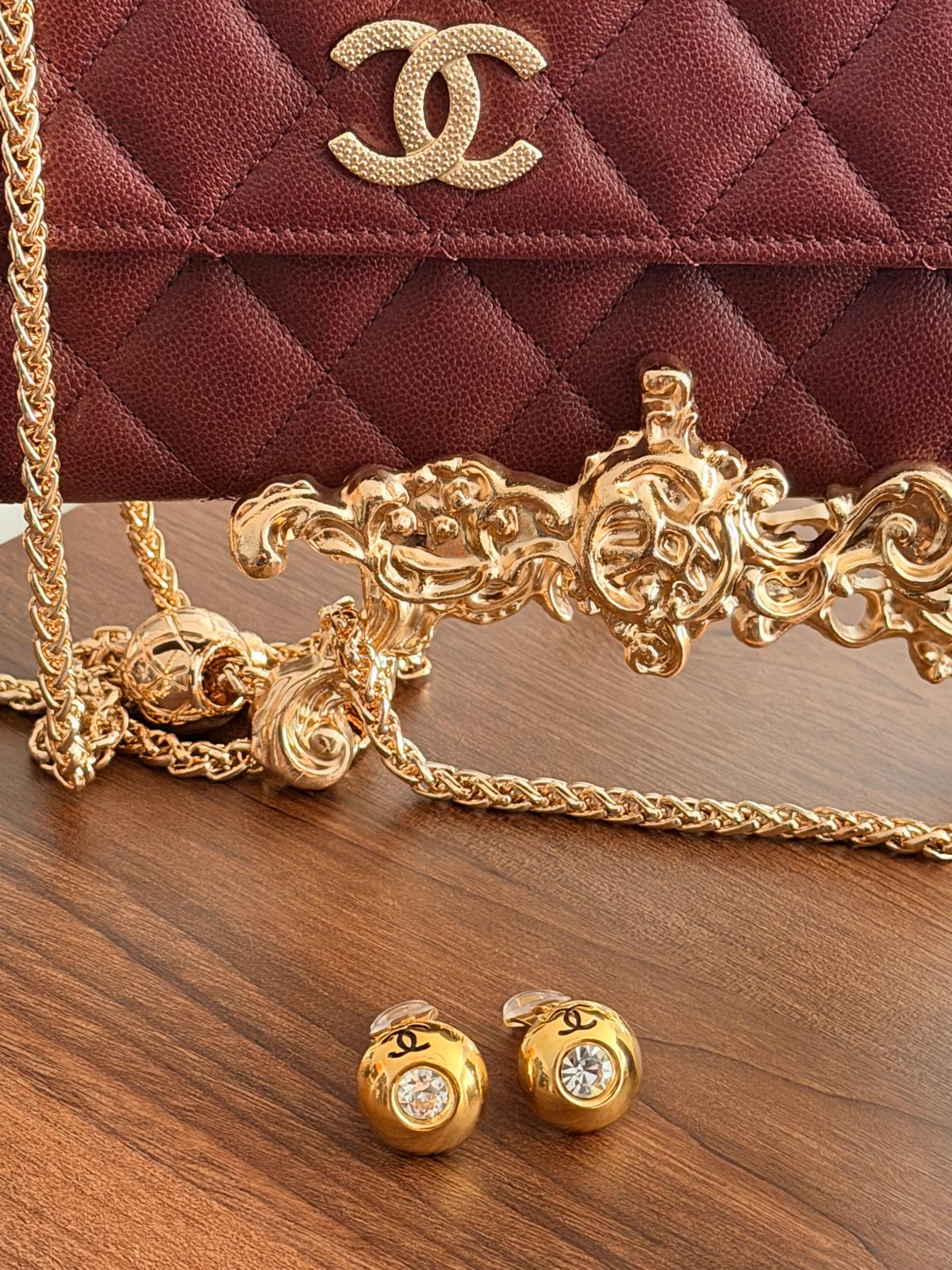 Chanel Coco Mark Gold Plated with Rhinestone Earrings