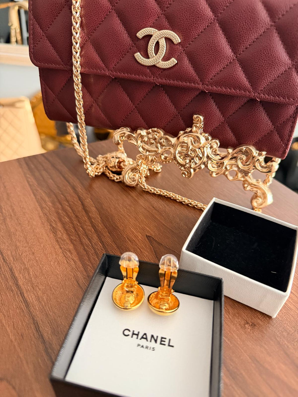 Chanel Coco Mark Gold Plated with Rhinestone Earrings