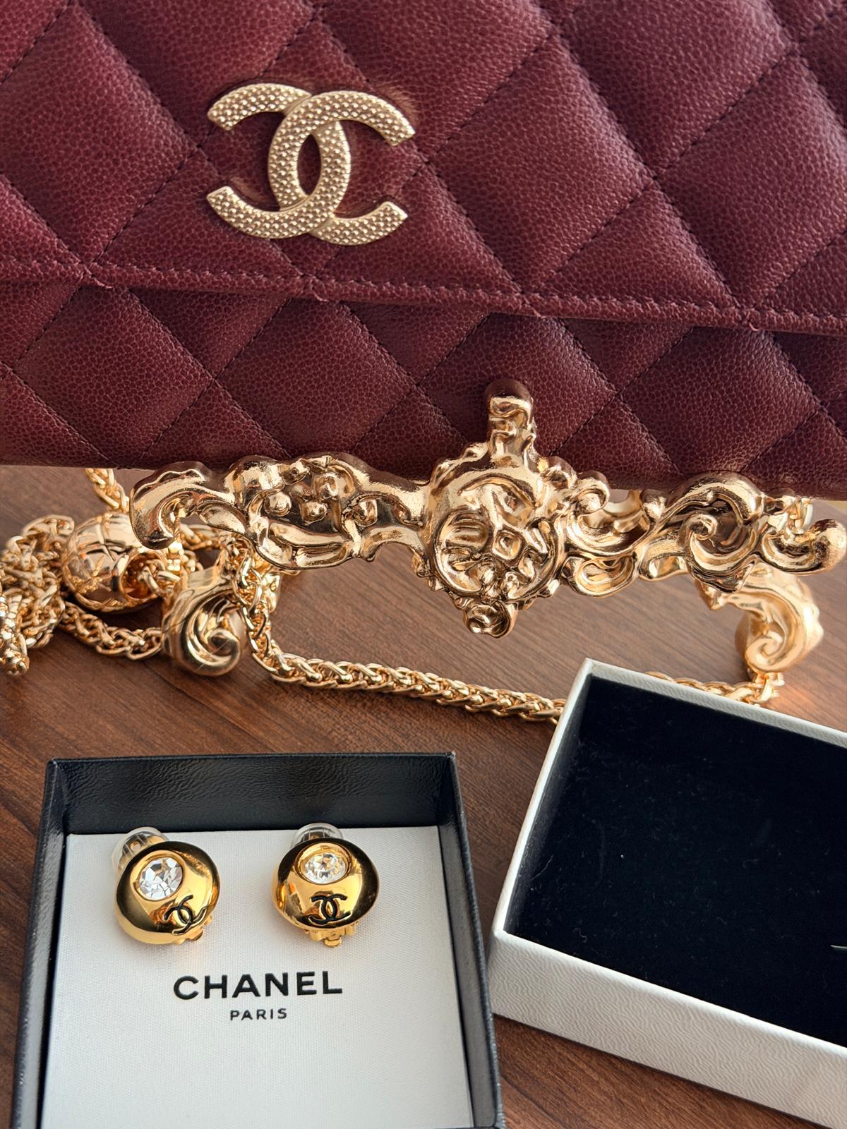 Chanel Coco Mark Gold Plated with Rhinestone Earrings