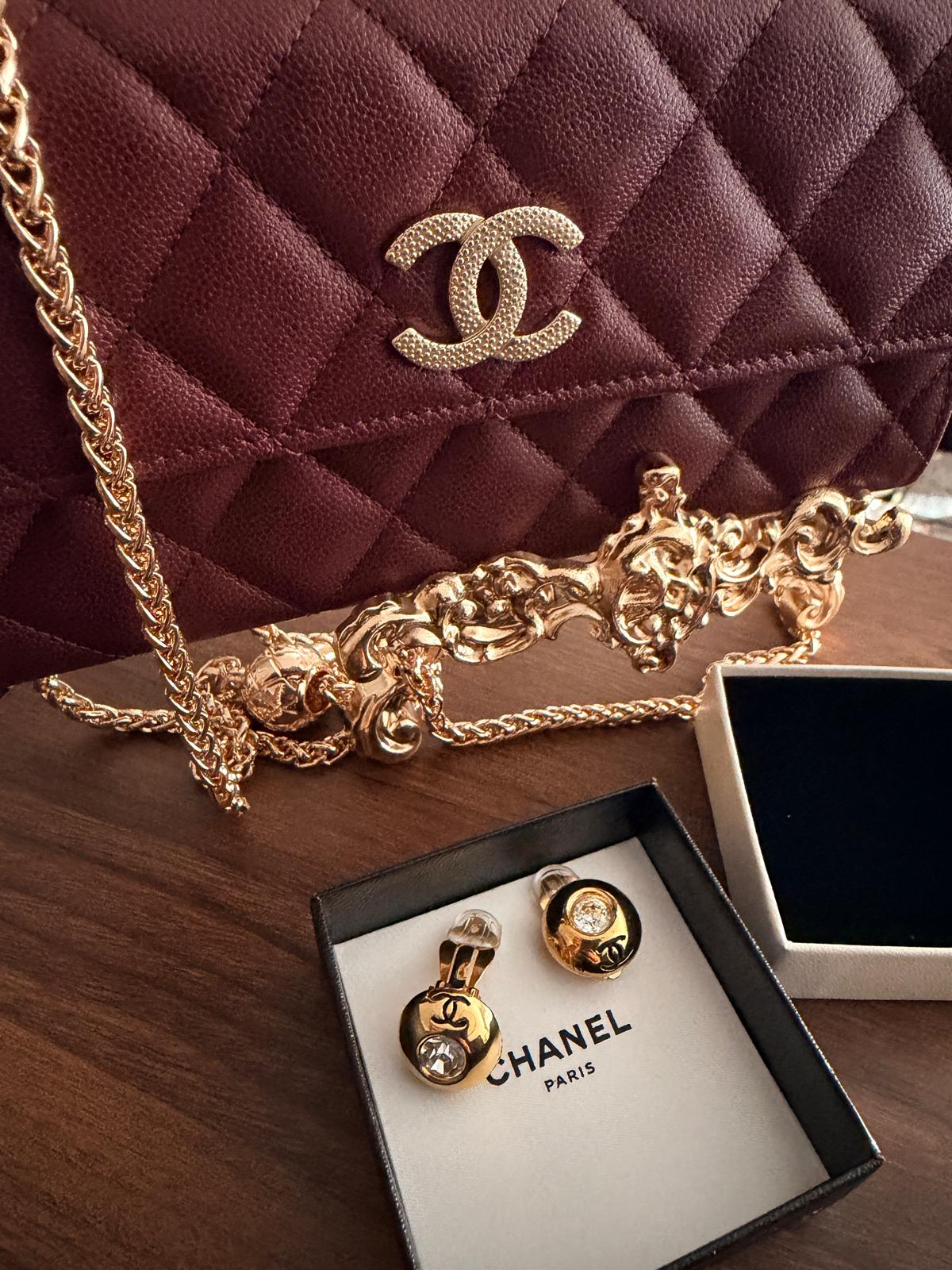 Chanel Coco Mark Gold Plated with Rhinestone Earrings