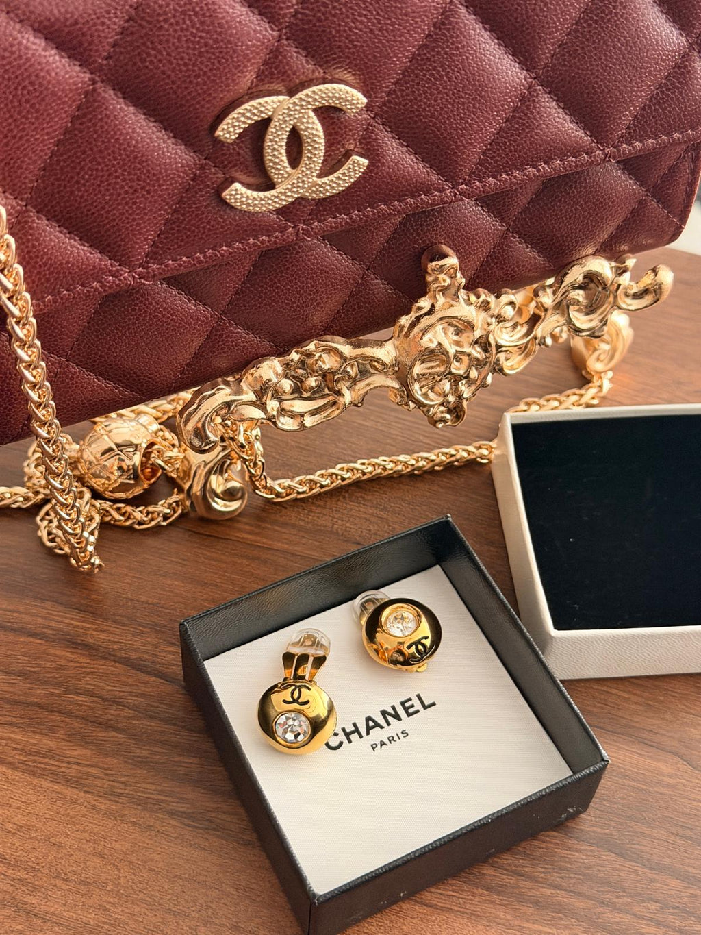 Chanel Coco Mark Gold Plated with Rhinestone Earrings