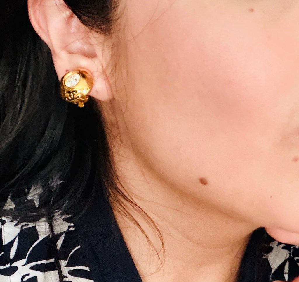 Chanel Coco Mark Gold Plated with Rhinestone Earrings