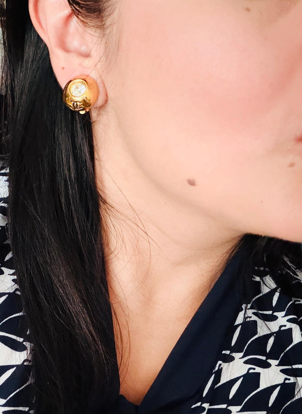 Chanel Coco Mark Gold Plated with Rhinestone Earrings